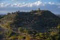 Panoramic view on hills of Val d`Orcia near Pienza, Tuscany, Italy. Tuscan landscape with cypress trees, vineyards, forests and Royalty Free Stock Photo