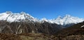 Panoramic view of Himalayan mountains on the way to Gokyo lakes Royalty Free Stock Photo