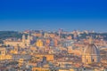 Panoramic view of historic center of Rome, Italy. Beautiful view of Rome, sunny summer evening. Aerial panoramic cityscape of Rome Royalty Free Stock Photo