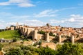 Panoramic view of the historic city of Avila from the Mirador of Cuatro Postes, Spain, with its famous medieval town walls Royalty Free Stock Photo