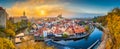 Historic town of Cesky Krumlov at sunrise, Bohemia, Czech Republic