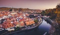 Historic town of Cesky Krumlov at sunrise in fall, Bohemia, Czech Republic