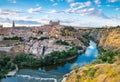 Panoramic view of the historic city of Toledo with river Tajo in. Royalty Free Stock Photo