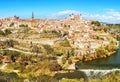 Panoramic view of the historic city of Toledo with river Tajo, S Royalty Free Stock Photo