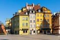 Panoramic view of historic colorful tenement houses at Royal Castle Square - Plac Zamkowy - in Starowka Old Town quarter of Warsaw Royalty Free Stock Photo