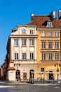 Panoramic view of historic colorful tenement houses at Royal Castle Square - Plac Zamkowy - in Starowka Old Town quarter of Warsaw Royalty Free Stock Photo