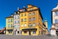 Panoramic view of historic colorful tenement houses at Royal Castle Square - Plac Zamkowy - in Starowka Old Town quarter of Warsaw Royalty Free Stock Photo