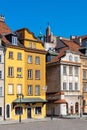 Panoramic view of historic colorful tenement houses at Royal Castle Square - Plac Zamkowy - in Starowka Old Town quarter of Warsaw Royalty Free Stock Photo