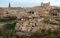 View of the historic part of the city with the Alcazar de Toledo and the Cathedral in the city of Toledo, Spain