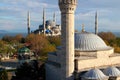 View of the historic part of Sultanahmet district with Blue Mosque, Hippodrome Square and German fountain in Istanbul Royalty Free Stock Photo