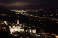 Panoramic view of the historic town of Assisi Umbria, Italy at night Royalty Free Stock Photo