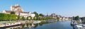 Panoramic view of the historic town of Auxerre with Yonne river and Abbey of Saint-Germain, Burgundy