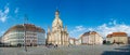 Panoramic view of historical center, Church of our Lady, Frauenkirche and Neumarkt square in downtown of Dresden in summer with Royalty Free Stock Photo