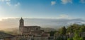Panoramic view of historical center of Girona city with from medieval wall in afternoon sunlight