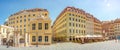 Panoramic view of historical center near Church of our Lady at Neumarkt square and summer outdoor cafes in historic downtown of Royalty Free Stock Photo