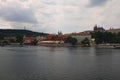 Panoramic view of historical center of Prague and Vltava river, Saint Vitus Cathedral at cloudy summer day Royalty Free Stock Photo