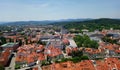 View of Ljubljana old town and Tivoli hills from the castle. Ljubljana, Slovenia Royalty Free Stock Photo