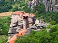 Panoramic view Holy Trinity Monastery of Meteora in Greece high in the mountains.