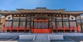 Panoramic view of Honden Main Hall at Joan-ji temple it holds a Great Buddha Daibutsu statue. Jodo sect Buddhist temple located in