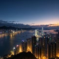 Panoramic view of Hong Kong City from sky on Lei Yue Mun made with Generative AI