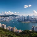 Panoramic view of Hong Kong City from sky on Lei Yue Mun made with Generative AI