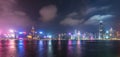 Panoramic view of Hong Kong city skyline at night