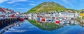 Panoramic view of Honningsvag town from the port in Mageroya island. Nordkapp Municipality in Finnmark county