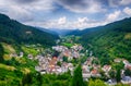 Panoramic view on Hornberg valley of Black forest mountains, Baden Wurttemberg land, Germany