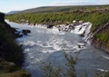 Panoramic view of Hraunfossar waterfall in Island Royalty Free Stock Photo