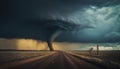 Panoramic view of a huge destructive tornado. Ai generative