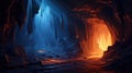 panoramic view of ice cave blue and red lights