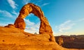 Panoramic view of the iconic Delicate Arch at sunset, Utah, USA Royalty Free Stock Photo