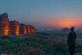 A panoramic view of the iconic scotty rock at sunset, illuminated Royalty Free Stock Photo