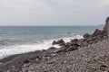 Garajau - Panoramic view of idyllic volcanic black stone beach of Praia Garajai, Canico, Madeira island, Portugal, Europe Royalty Free Stock Photo