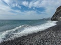 Garajau - Panoramic view of idyllic volcanic black stone beach of Praia Garajai, Canico, Madeira island, Portugal, Europe Royalty Free Stock Photo