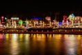 Panoramic view of illluminated Citywalk dockside at Universal Studios area 5