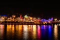 Panoramic view of illluminated Citywalk dockside at Universal Studios area 3