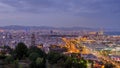 Panoramic view on illuminated Barcelona in the evening, Spain Royalty Free Stock Photo