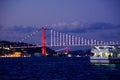 Panoramic View Of Illuminated Bridge At Night Istanbul Royalty Free Stock Photo