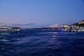 Panoramic View Of Illuminated Bridge At Night Istanbul Royalty Free Stock Photo