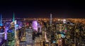 Panoramic View From Illuminated Buildings and Towers of Uptown Manhattan. Famous New York City Skyline. Royalty Free Stock Photo