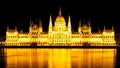 Panoramic view of illuminated Hungarian Parliament on Danube River Embankment in Budapest by night Royalty Free Stock Photo