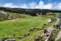 Panoramic view of the important Inca archaeological site of Sacsayhuaman in Cusco, Peru
