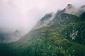 Andes mountains in mist on the Inca Trail. Peru. South America. No people. Royalty Free Stock Photo