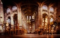 Panoramic view inside a church with chairs Royalty Free Stock Photo