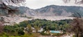 Panoramic view of inside crater of active vulcano Solfatara