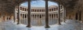 Panoramic view at the interior circular Patio on Charles V Palace, Renaissance building located on Assabica hill, tourist people