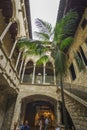 Panoramic view of the interior of Museu Picasso de Barcelona.The museum houses one of the most extensive collections of artworks