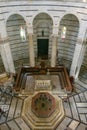 Panoramic view of interior of Pisa Baptistery of St. John is a Roman Catholic ecclesiastical building in Pisa