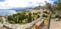 Panoramic view of Ionian seacoast and Taormina town, Sicily, Italy Royalty Free Stock Photo